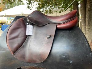 CWD Saddle on saddle rack outside