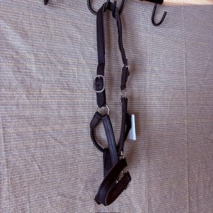 Black Horse Size Padded Leather Halter