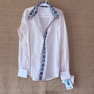 NEW Kids Equine Couture Sun Shirt Blue Geo Cuff and Collar size 10